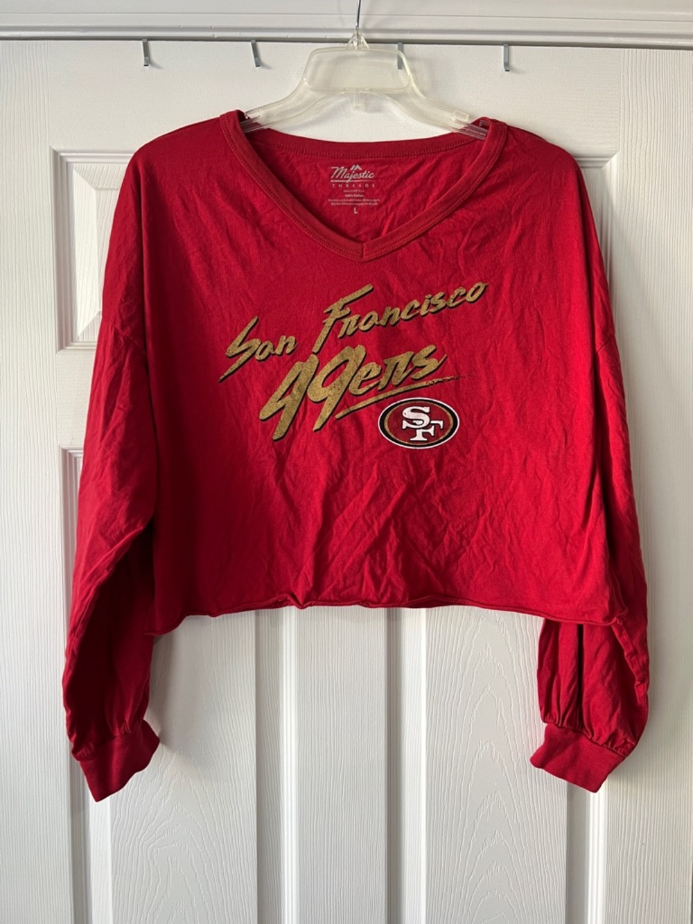 Majestic Red & Gold San Francisco 49ers Cropped V-Neck Sweatshirt